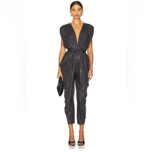 Norma Kamali Square sleeve waterfall jumpsuit in charcoal